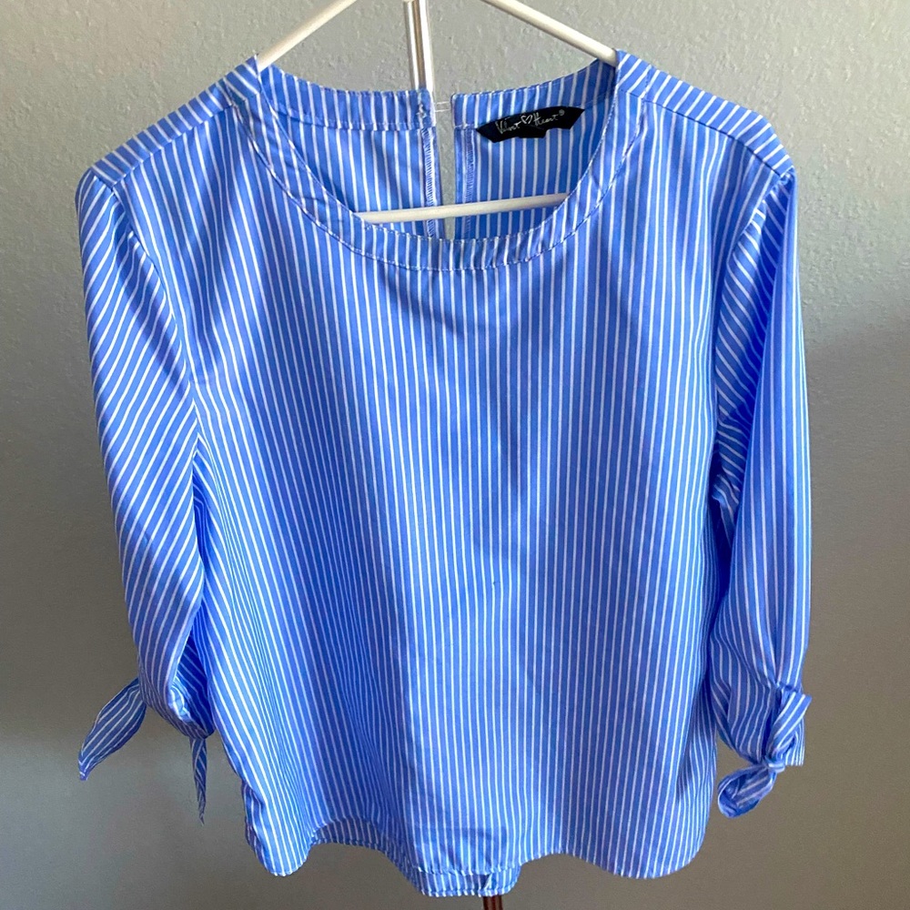 Blue striped linen blouse